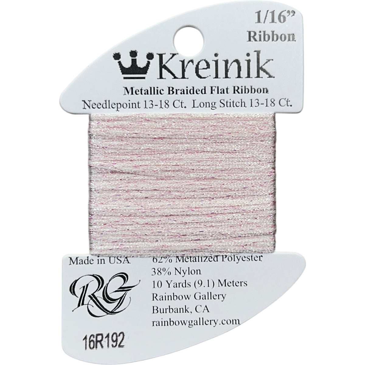 Rainbow Gallery Kreinik 1/16" Ribbon - 192 Pale Pink