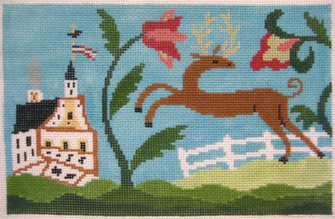 The Meredith Collection Deer & Church Needlepoint Canvas