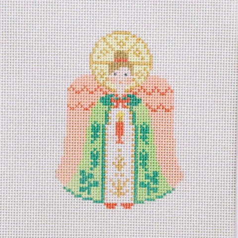 Le Point Studio Angel Needlepoint Canvas - Green & Coral