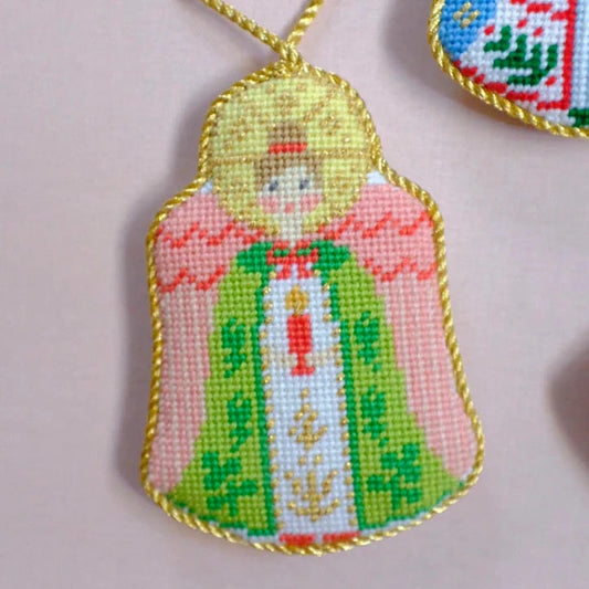 Le Point Studio Angel Needlepoint Canvas - Green & Coral