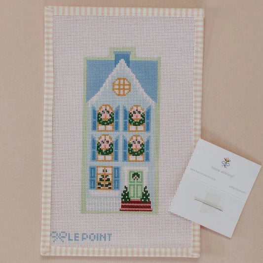 Le Point Studio Christmas Village Blue Row House Needlepoint Canvas