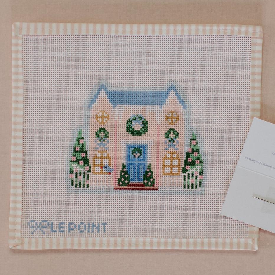 Le Point Studio Christmas Village Pink House Needlepoint Canvas