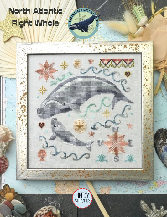 Lindy Stitches Endangered Species Club #3 North Atlantic Right Whale Cross Stitch Pattern