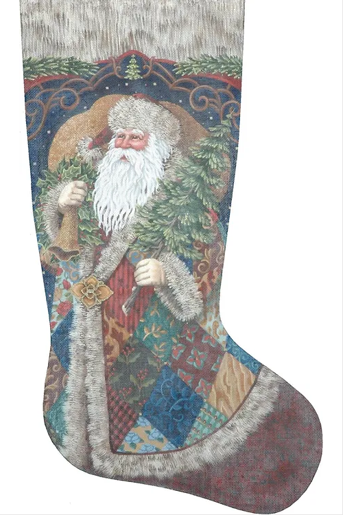 Liz Goodrick-Dillon Patchwork Santa Stocking Needlepoint Canvas