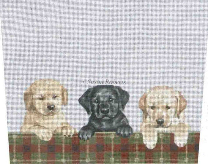 Liz Goodrick-Dillon Retriever and Lab Puppies Stocking Cuff Needlepoint Canvas