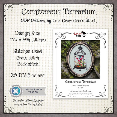 Lola Crow Carnivorous Terrarium Cross Stitch Pattern