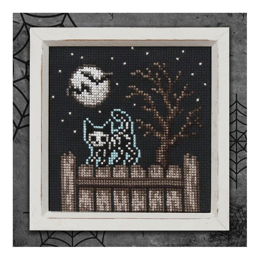 Lola Crow Skelecat in the Moonlight Cross Stitch Pattern
