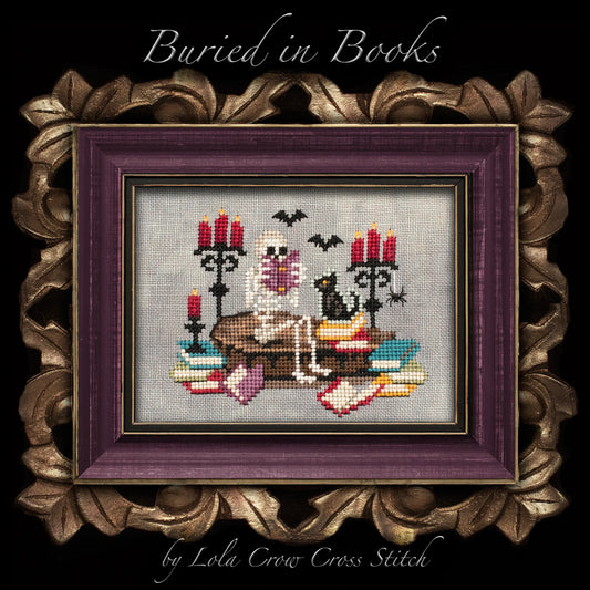 Lola Crow Buried in Books Cross Stitch Pattern