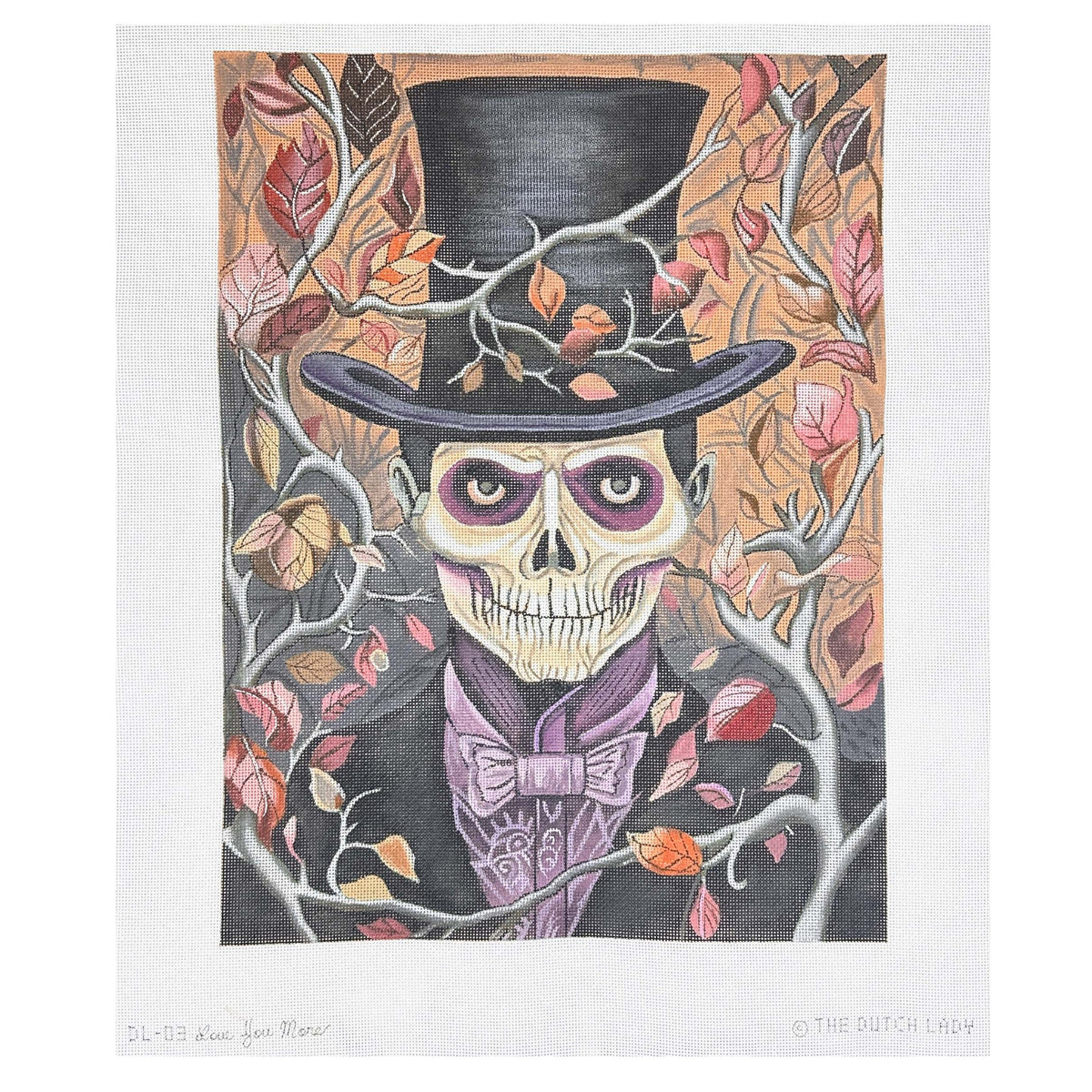 Love You More The Dutch Lady Top Hat Skeleton Needlepoint Canvas