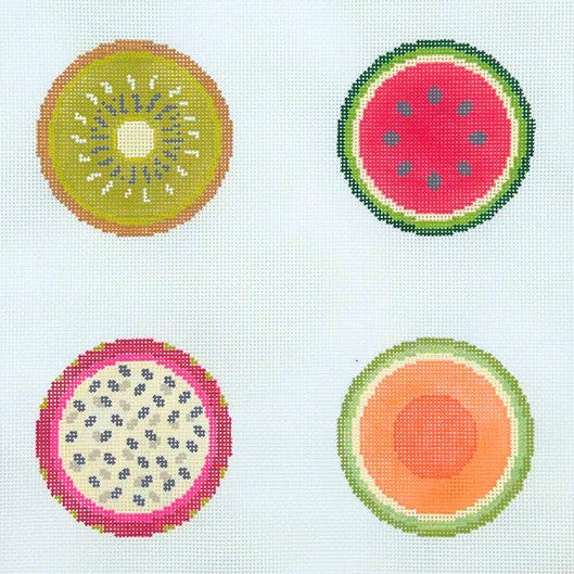 Lucky Lotus Assorted Fruits Coaster Set Needlepoint Canvas