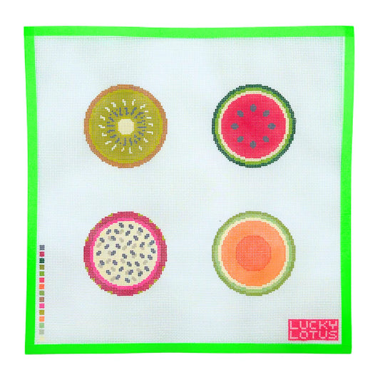Lucky Lotus Assorted Fruits Coaster Set Needlepoint Canvas