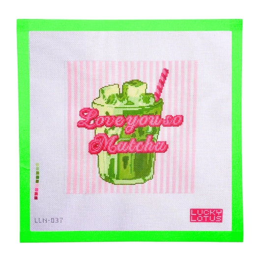 Lucky Lotus Love You So Matcha Needlepoint Canvas