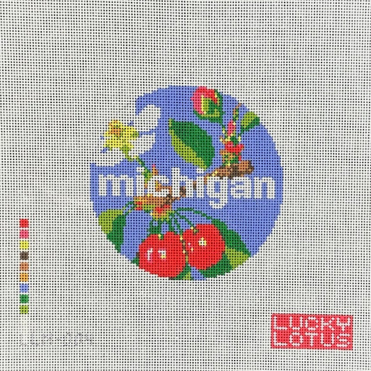 Lucky Lotus Needlepoint Michigan Travel Round Needlepoint Canvas