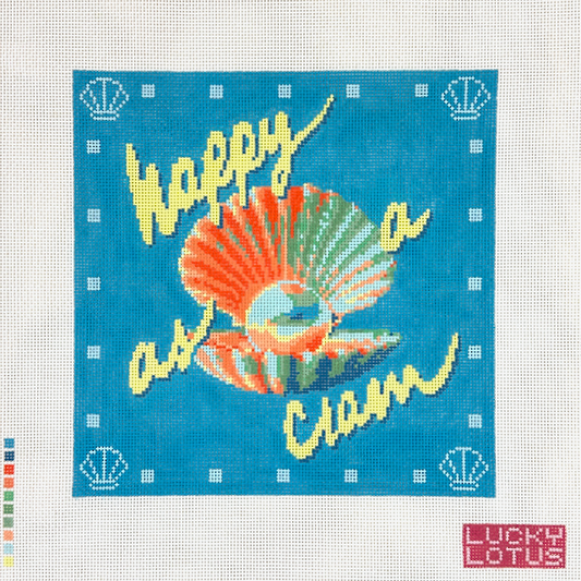 Lucky Lotus Happy as a Clam Needlepoint Canvas