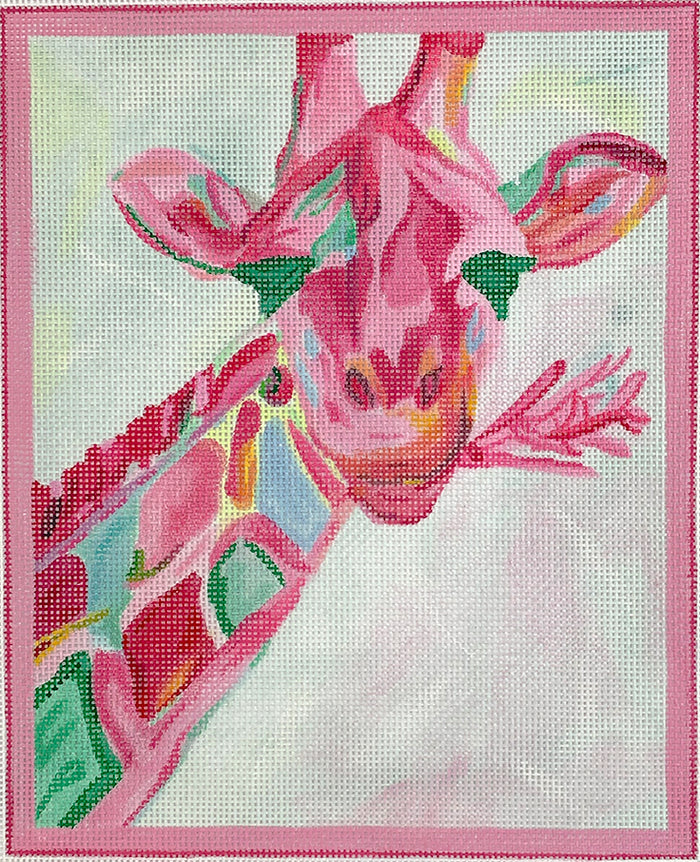 Kate Dickerson Needlepoint Collections Megan Carn Giraffe Pinks with Greens and Blues Needlepoint Canvas