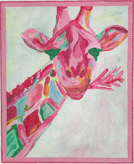 Kate Dickerson Needlepoint Collections Megan Carn Giraffe Pinks with Greens and Blues Needlepoint Canvas