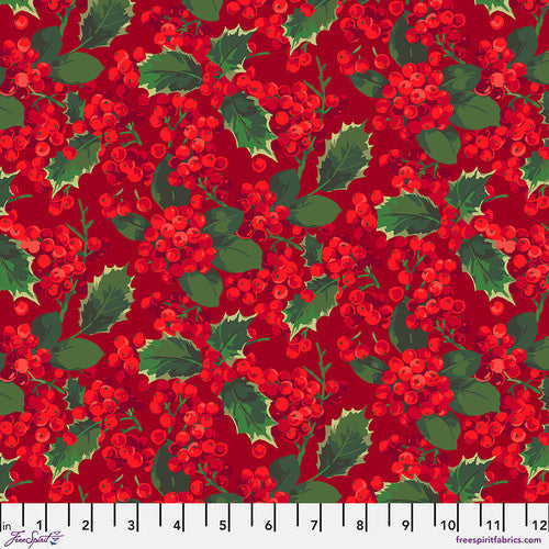 Finishing: Martha Negley Winterberry Holly Berry Cotton Fabric - Crimson