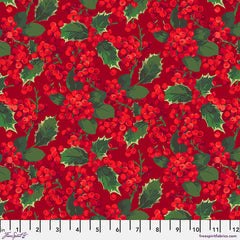 Finishing: Martha Negley Winterberry Holly Berry Cotton Fabric - Crimson