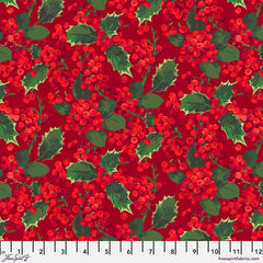 Martha Negley Winterberry Holly Berry Cotton Fabric - Crimson
