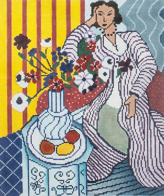 Changing Woman Designs Matisse Striped Robe & Orange Needlepoint Canvas