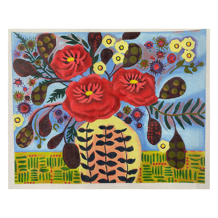 Melissa Shirley Designs Pretty Red Flowers Needlepoint Canvas