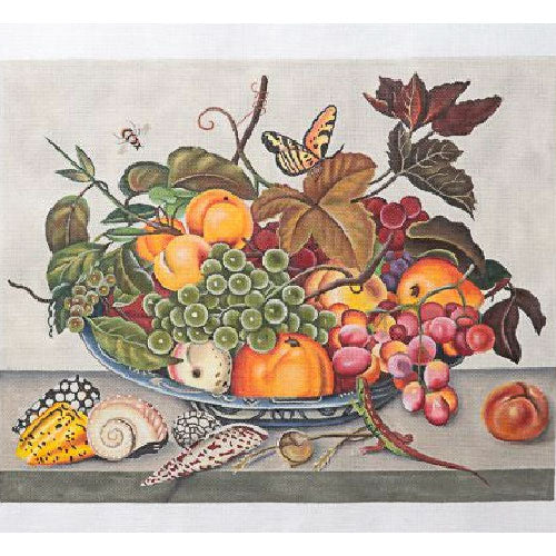 Melissa Shirley Designs Fruit Bowl & Shells with Lizard Needlepoint Canvas