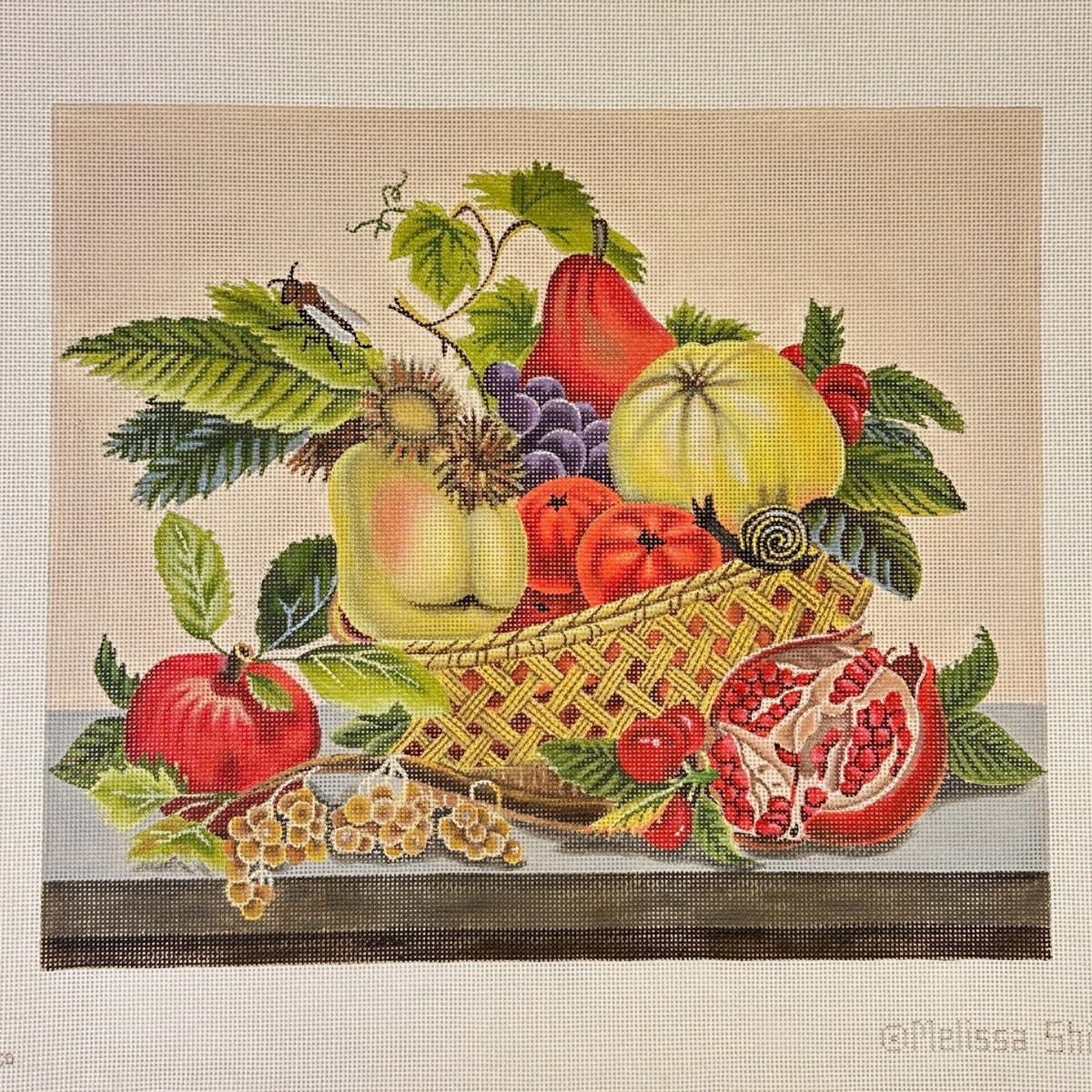 Melissa Shirley Designs Pomegranate and Pears Basket Needlepoint Canvas