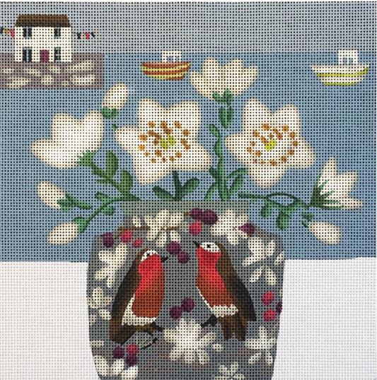 Melissa Shirley Designs Emma Williams Red Bird Vase Needlepoint Canvas