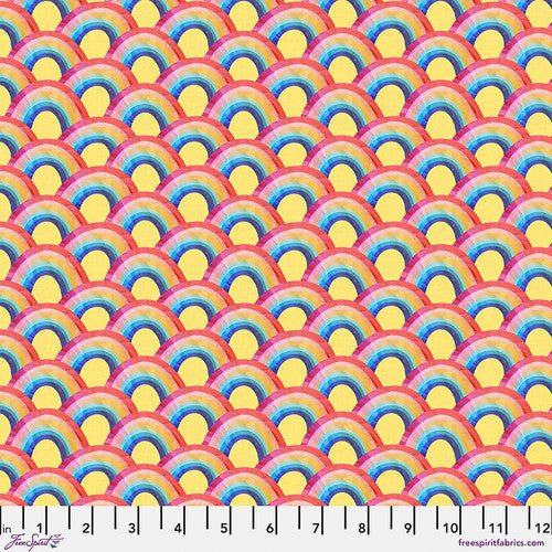 Finishing: Mia Charro Bloom Rainbow Flow Cotton Fabric - Yellow