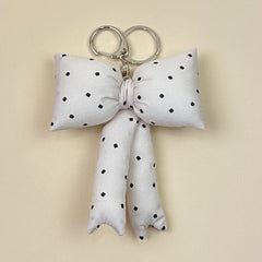 Mond Haus Winifred Puffy Bow Keychain - Ivory with Black Dots