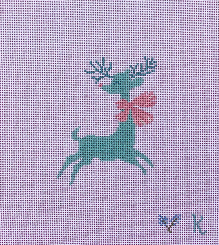 Ndlpt Designs Teal Reindeer with Bow Needlepoint Canvas