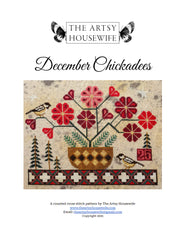 The Artsy Housewife December Chickadees Cross Stitch Pattern