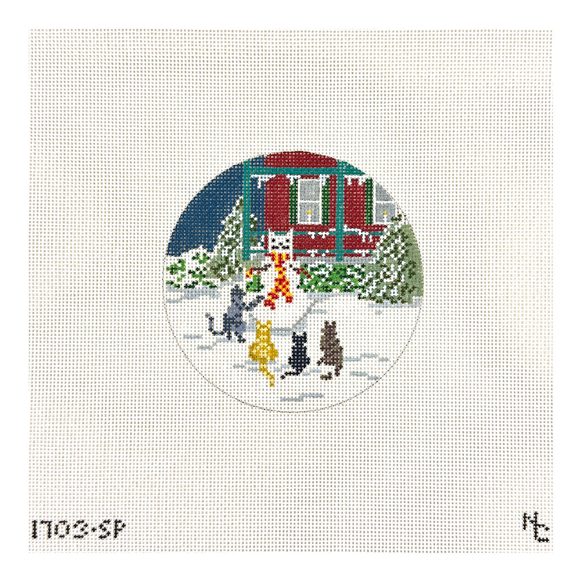 Needle Crossings Snow Cat Party Needlepoint Canvas