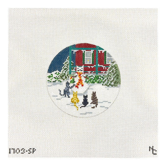 Needle Crossings Snow Cat Party Needlepoint Canvas