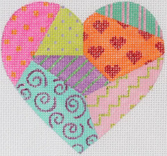Kate Dickerson Needlepoint Collections Mini Heart Funky Fiesta Patchwork Needlepoint Canvas