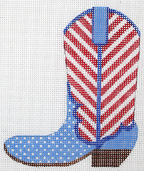 Kate Dickerson Needlepoint Collections Mini Patriotic Cowgirl Boot Red Stripes and Blue with White Dots Needlepoint Canvas