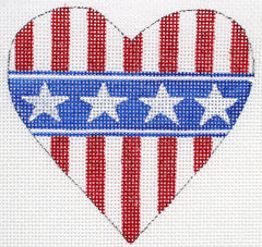 Kate Dickerson Needlepoint Collections Mini Heart Patriotic Red and White Stripes with Starred Blue Stripe Needlepoint Canvas