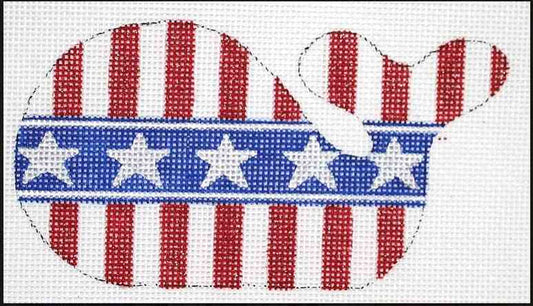 Kate Dickerson Needlepoint Collections Mini Whale Patriotic Red and White Stripes with Starred Blue Stripe Needlepoint Canvas