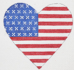 Kate Dickerson Needlepoint Collections Mini Heart American Flag Red White and Blue Needlepoint Canvas