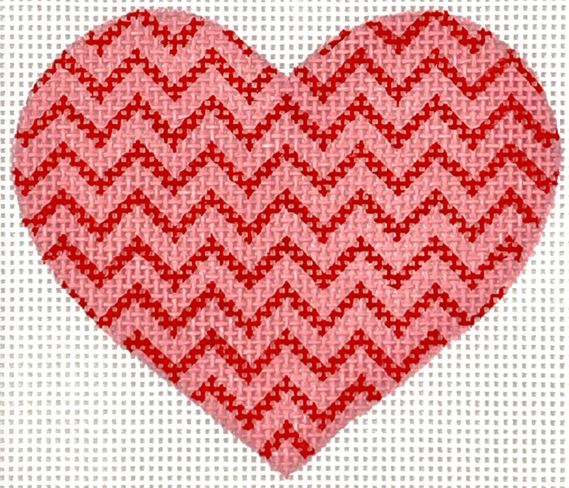 Kate Dickerson Needlepoint Collections Mini Heart Zigzag Medium Pink and Red Needlepoint Canvas