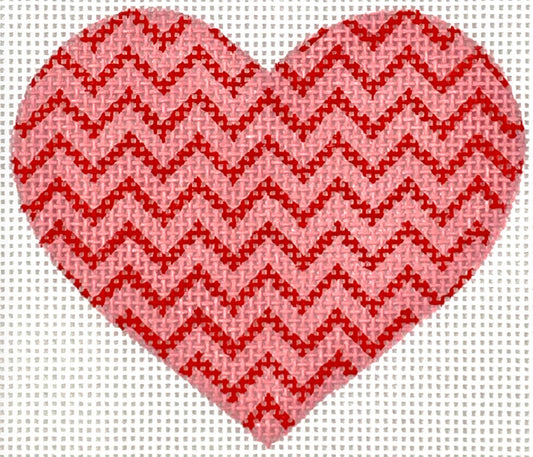 Kate Dickerson Needlepoint Collections Mini Heart Zigzag Medium Pink and Red Needlepoint Canvas