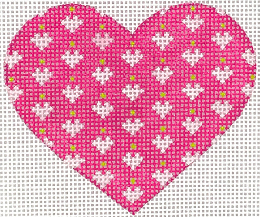 Kate Dickerson Needlepoint Collections Mini Heart Mini Hearts on Heart Pinks and Lime Needlepoint Canvas