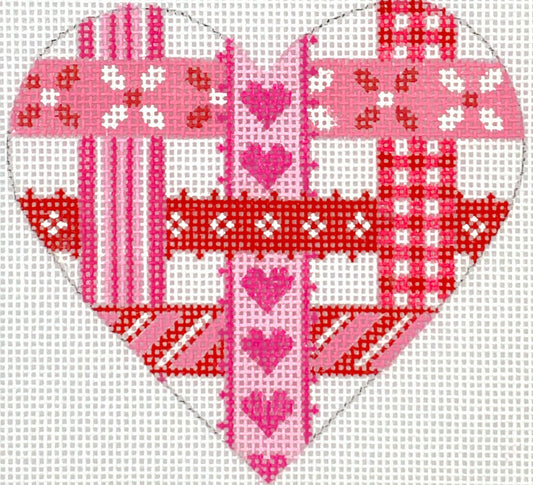 Kate Dickerson Needlepoint Collections Mini Heart Woven Ribbons Pinks and Reds Needlepoint Canvas