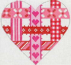 Kate Dickerson Needlepoint Collections Mini Heart Woven Ribbons Pinks and Reds Needlepoint Canvas