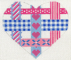 Kate Dickerson Needlepoint Collections Mini Heart Woven Ribbons Pinks and Blues Needlepoint Canvas
