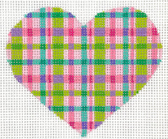 Kate Dickerson Needlepoint Collections Mini Heart Madras Plaid Pinks Limes Turquoise and Lavenders Needlepoint Canvas