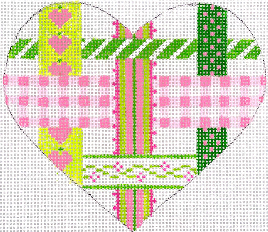 Kate Dickerson Needlepoint Collections Mini Heart Woven Ribbons Pinks Lime and Greens Needlepoint Canvas