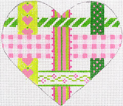 Kate Dickerson Needlepoint Collections Mini Heart Woven Ribbons Pinks Lime and Greens Needlepoint Canvas