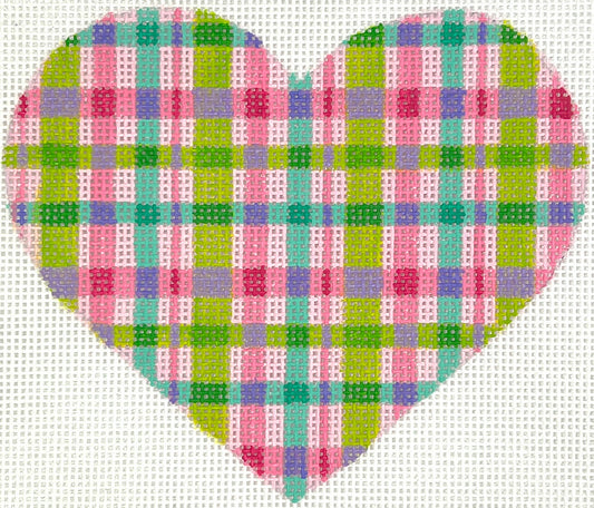 Kate Dickerson Needlepoint Collections Mini Heart Madras Plaid Pinks Limes Green Turquoise and Lavenders Needlepoint Canvas