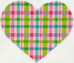 Kate Dickerson Needlepoint Collections Mini Heart Madras Plaid Pinks Limes Green Turquoise and Lavenders Needlepoint Canvas
